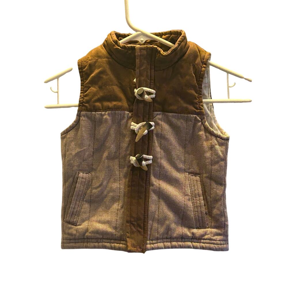 Genuine Oshkosh rustic brown puffer vest horn-style toggle buttons 2T fall
